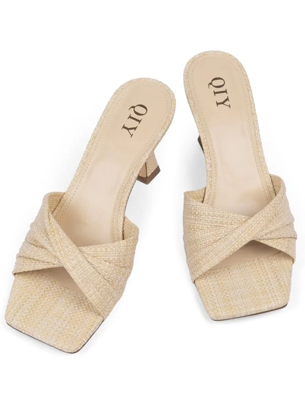 Women's Beige Summer Stylish Open Square Toe Casual Slip-On Heeled Sandals